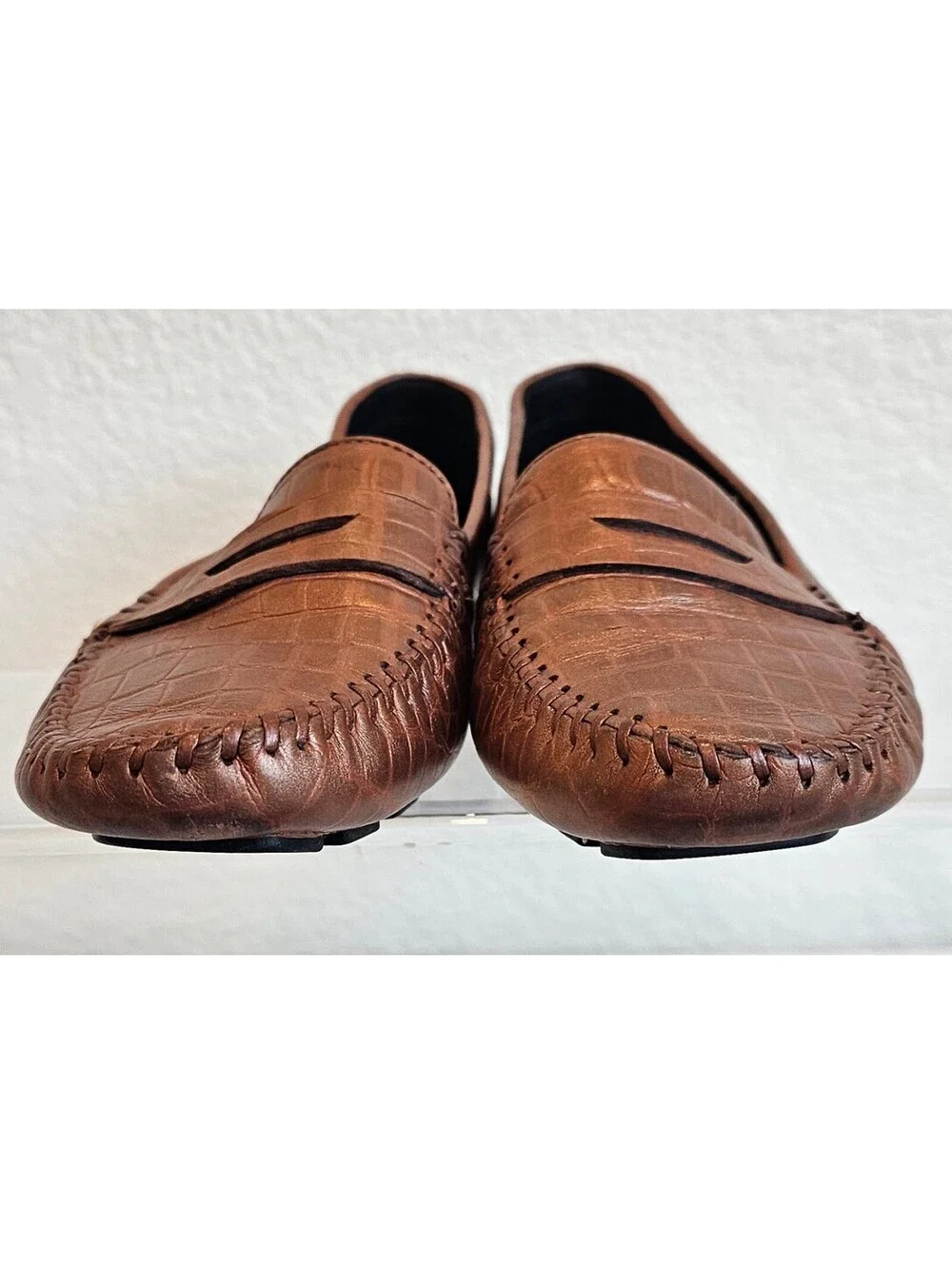 Robert Zur Women’s 6 M Brown Croc Embossed Leather Driving Loafers Made Italy